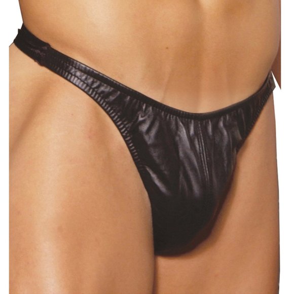 EM-L9141 Other - Men's Leather Thong with Stretch Lycra Back Black